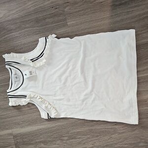 NWT CAbI White Top with Black Trim and Ruffle Detail